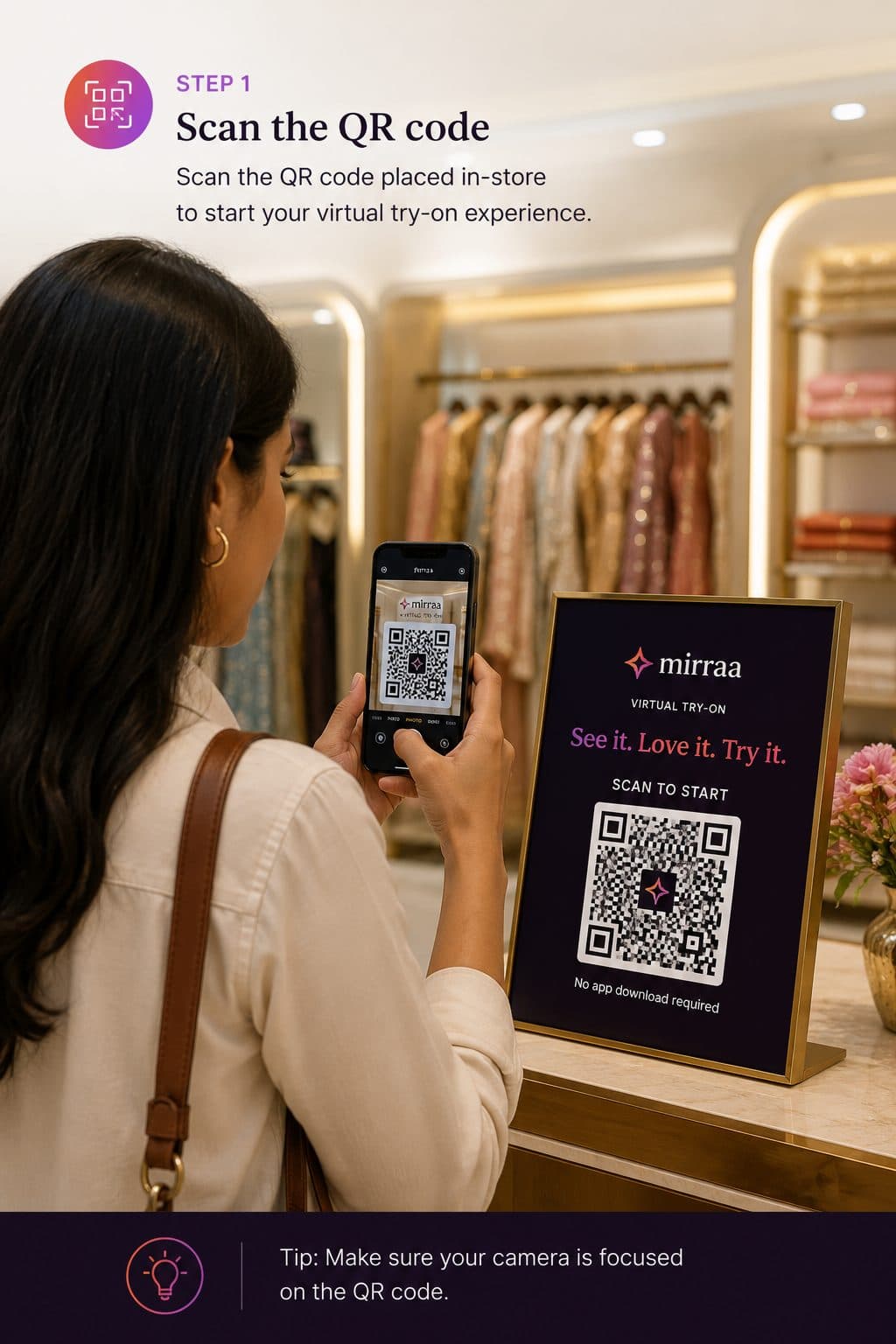 Shopper scanning the in-store Mirraa QR code