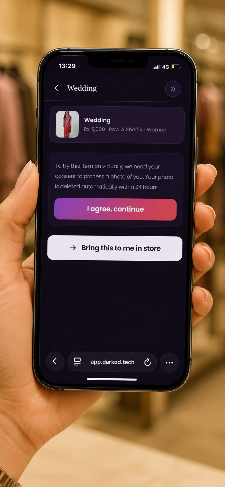 Choosing a garment and giving consent on a phone